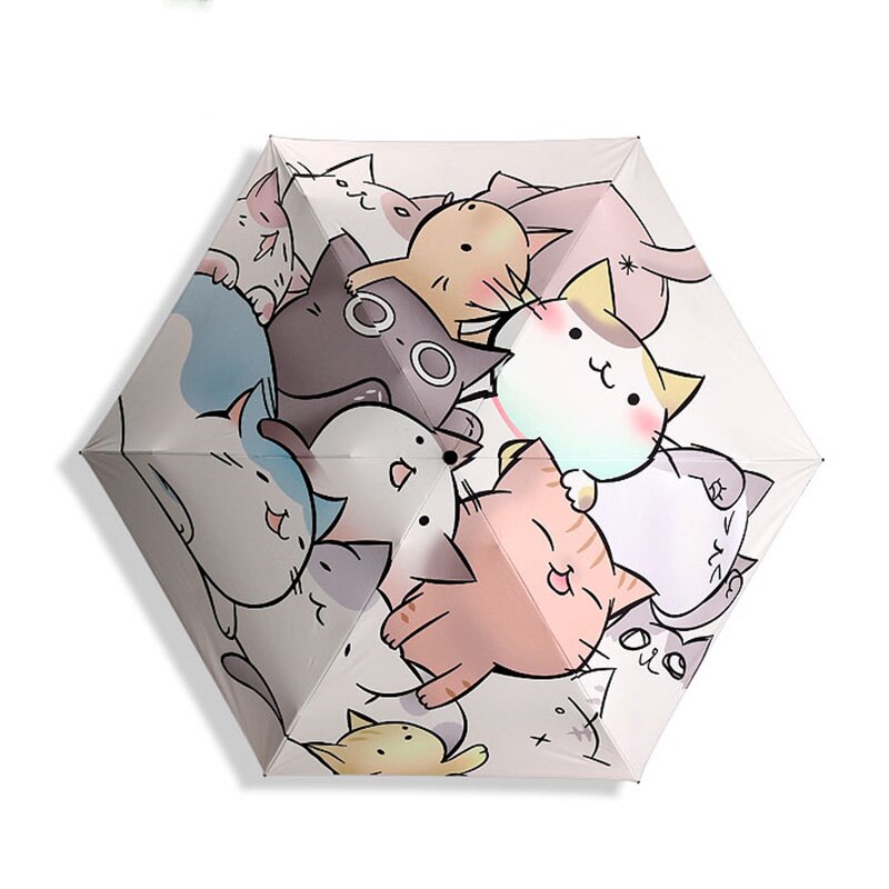 Mini-zonneparaplu regen vrouwen kat zwarte coating zonnebrandcrème merk pocket 5 opvouwbare paraplu's kinderen guarda chuva paraguas