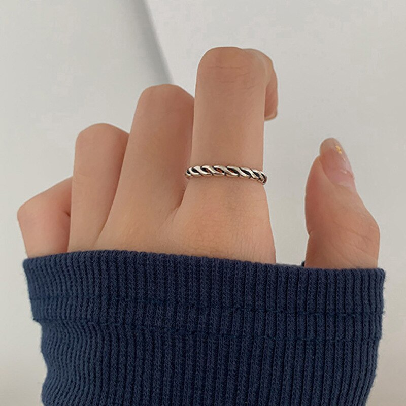 ANENJERY 925 Sterling Silver Combination Rings for Men Women Retro Personality Niche Chain Rings Party Jewelry
