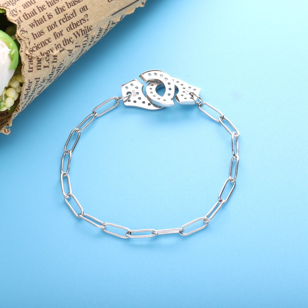 Moonmory 925 Sterling Silver White Zircon Hand Cuff Buckle Bracelet For Women Party Fine Menottes Chain Bracelet Jewelry