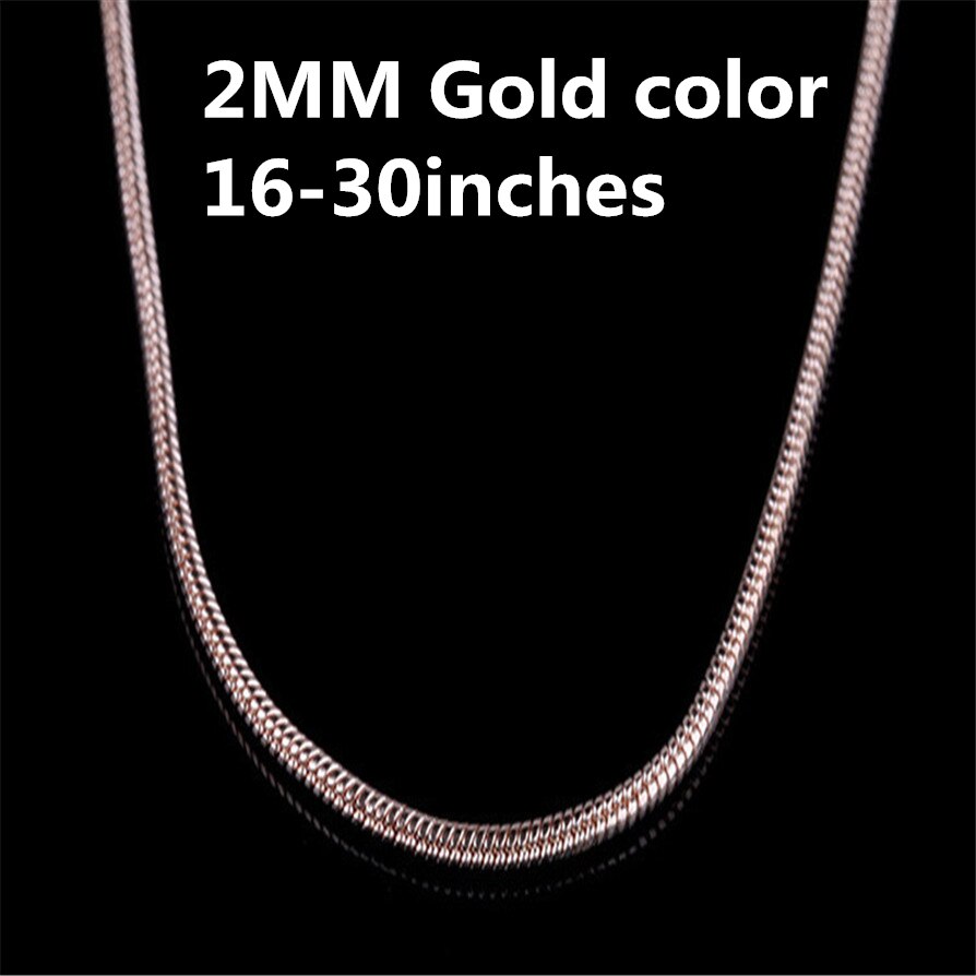 AGLOVER-collar de cadena de serpiente para mujer y hombre, de Plata de Ley 925, 16/18/20/22/24/26/28/30 pulgadas, 2MM de largo, joyería de boda