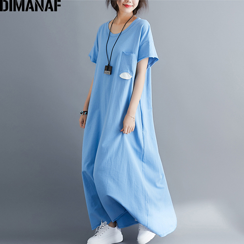 Dimanaf plus size vestido feminino tamanho grande algodão vestidos femininos roupas soltas casual senhora maxi vestido longo básico sólido verão 2021