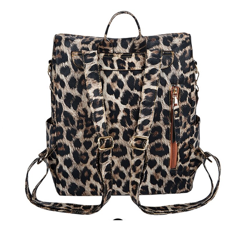Leopard Women Backpack Girl Ladies PU Leather Purses Travel Shoulder Bag
