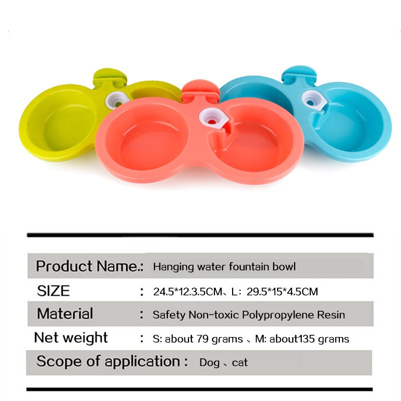 Pet Automatic Dual Purpose Waterer Dispenser Easy Clean Fixed Hanging Double Bowl Cats Dogs General Drinking Feeder