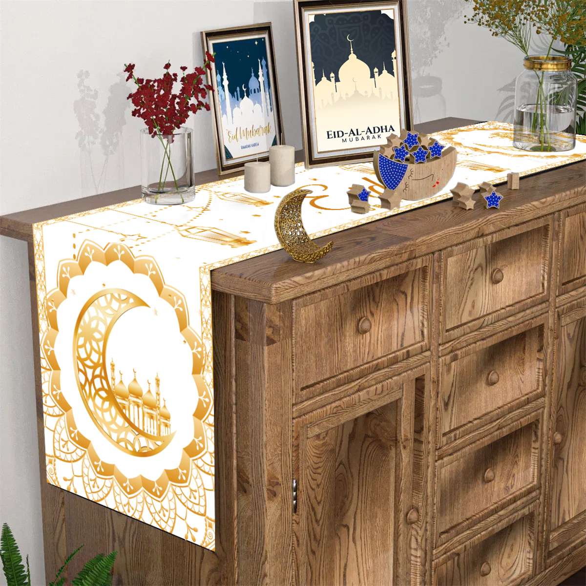 Camino de mesa Eid Mubarak, decoración de Ramadán 2025 para el hogar, Ramadán Kareem, Ramadán Mubarak, musulmana islámica, de Eid al-fitr