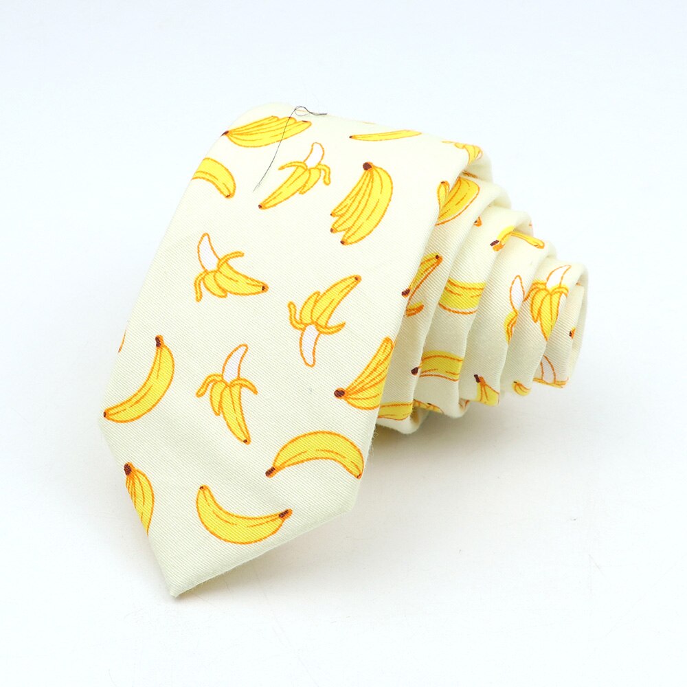 Corbata colorida bonita de dibujos animados para hombres y mujeres, corbata ajustada de algodón con estampado de frutas y animales, corbata estrecha de oso, pato y plátano, divertido