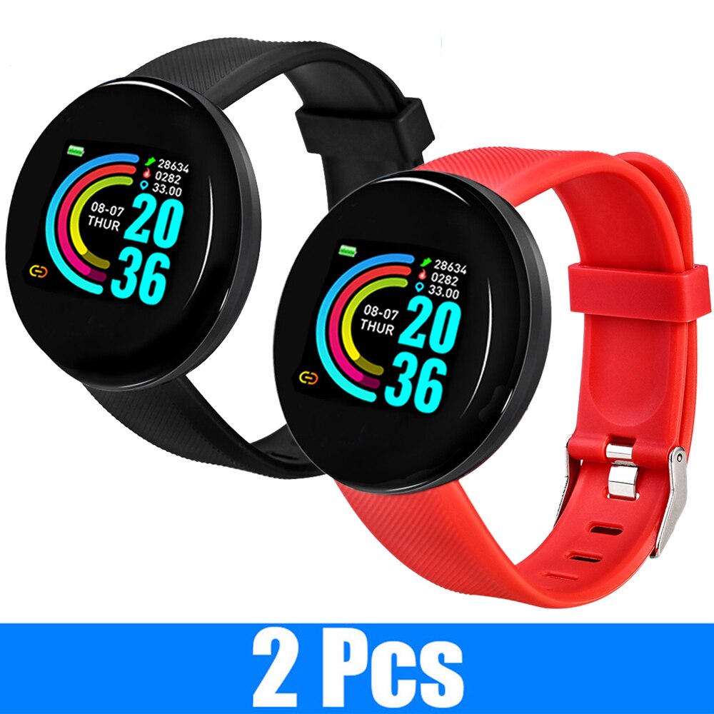 2 PCS D18 Heart Rate Smart Bracelet Man Activity Tracker Smartwatch Sports Tracker Smart Band Wristwatch for Android IOS