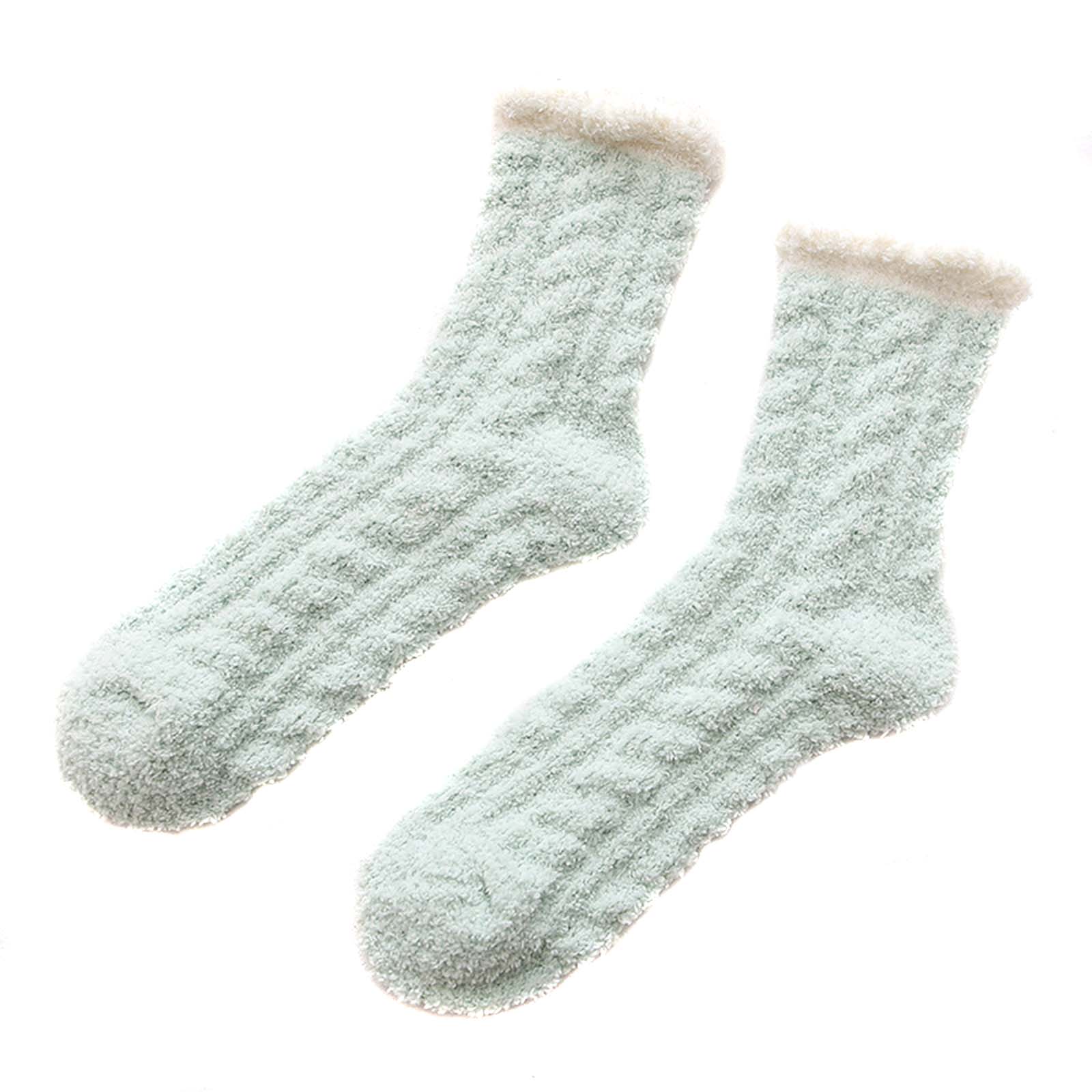 Cute Women's Middle Tube Socks Corals Fleece Soft Warm Fluffy Socks Winter Supplies &T8: light green