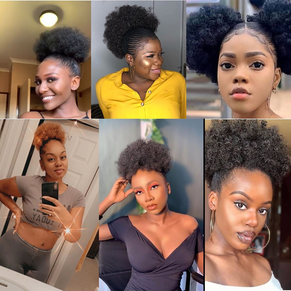Kort afro lockigt ponnysvansklämma i hästsvans dragsko syntetiskt hår hun förlängning chignon amir hårstycken peruk