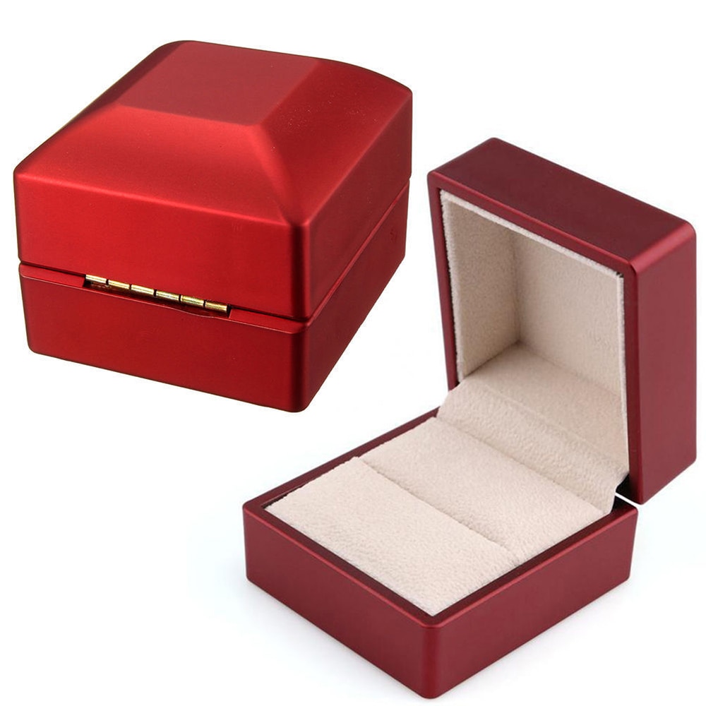 Luxury Ring Leather Box with LED Light Engagement Wedding Rings Case Boxes Red