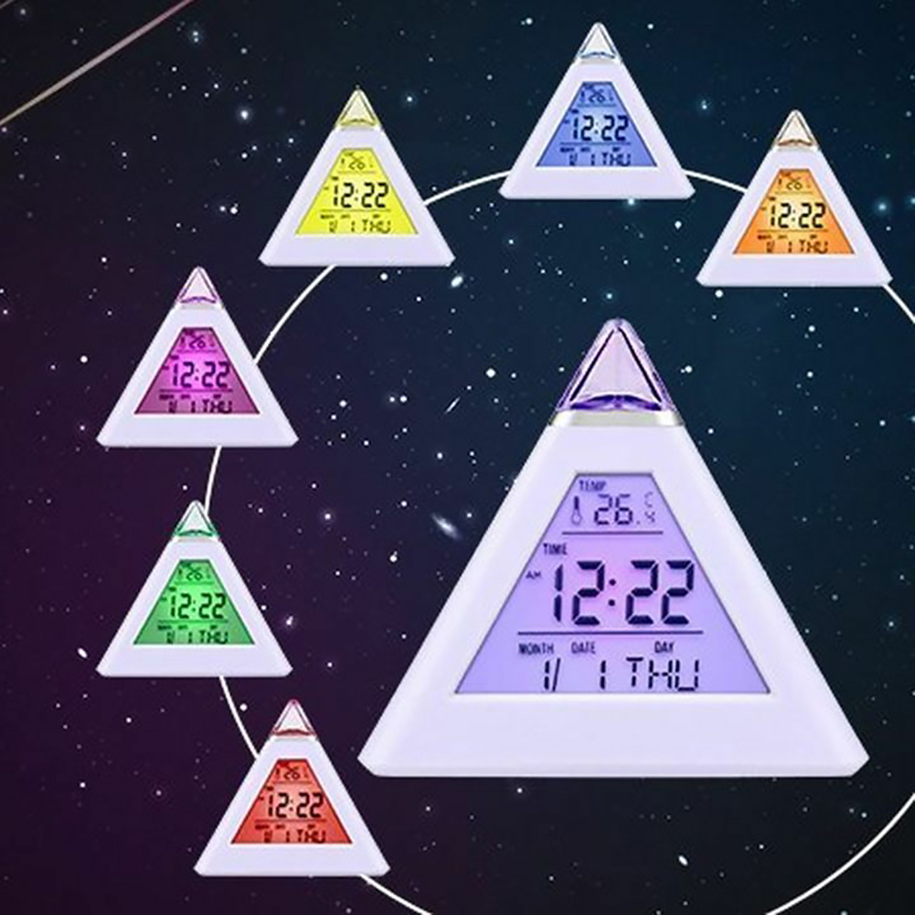 Triangular Table Clock Table Clocks Triangled 7 Colors Changing LED Tempe... – Grandado