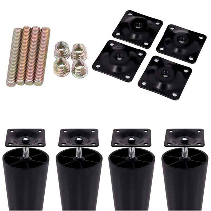 12 Sets Leg Mounting Plates Furniture Leg Attachment Plates T-Plate Sofa Legs with Hanger Bolts for Sofas Couches Seats
