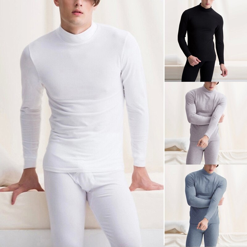 Mandlige termiske undertøj mænd lange efterår vinter turtleneck toppe + bukser sæt varme tykke toppe plus størrelse l -2x
