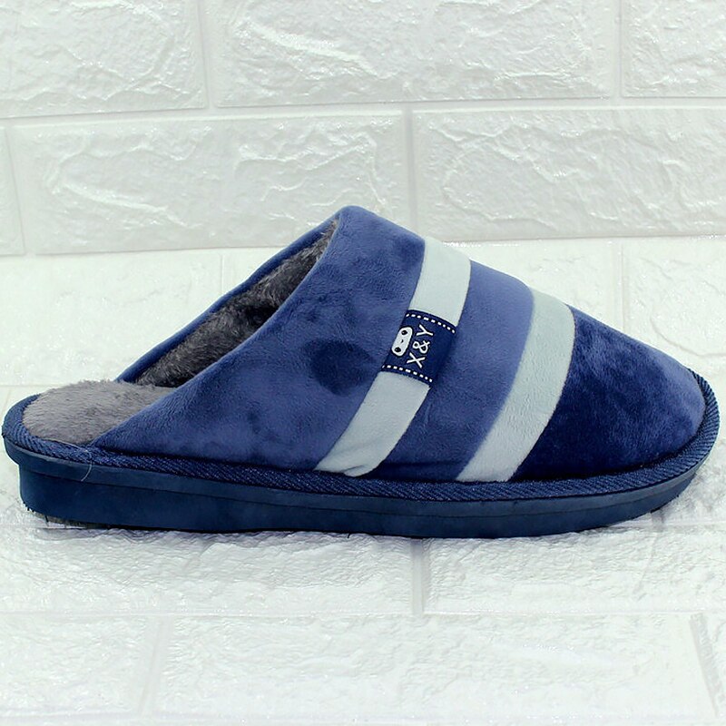 Large size 10.5-14 men's slippers plush striped soft house slippers man warm non-slip footwear man