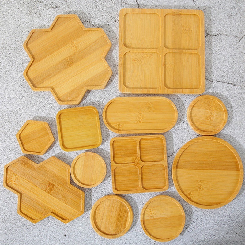 Bols en bambou naturel assiettes pour plantes succulentes Pots plateaux Base Stander décor de jardin décoration de la maison rond carré plateau artisanat