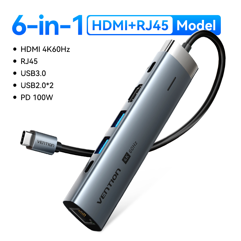 Vention USB C HUB 4K60Hz Type C to HDMI RJ45 PD 100W Adapter For Macbook iPad Pro Air M2 M1 Sumsang PC Accessories USB 3.0 HUB: WHITE