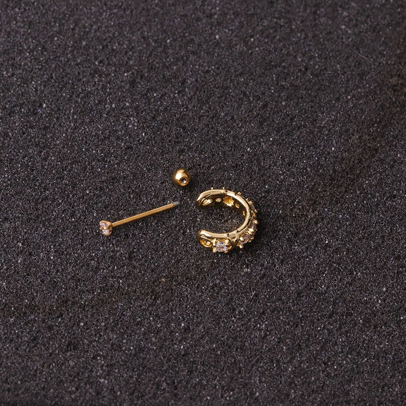 1Pc Crown Cz Hoop Cartilage Earring Piercing Stainless Steel Helix Tragus Rook Daith Snug Conch Ear Piercing Jewelry 0.8x8mm