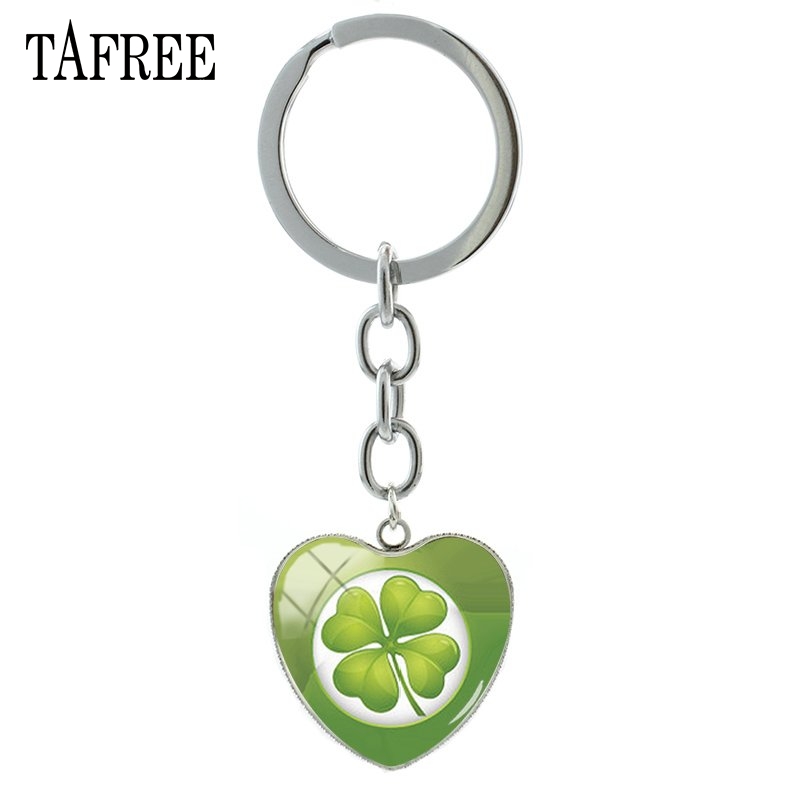 TAFREE Lucky Clover Hart Vorm Sleutelhanger Vlinder Sleutelhanger klavertje Vier Populaire Cabochon Sieraden Voor QF368: QF371