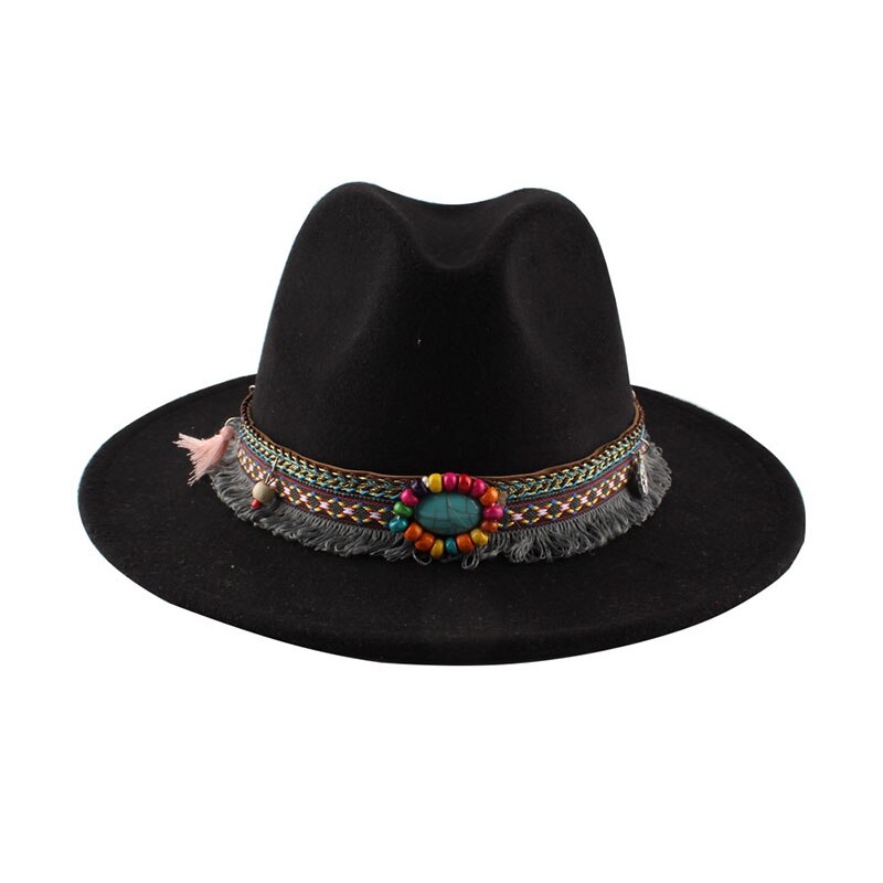 Overdådigt panama hat hip hop filt hat cap til hovedomkreds 55-58cm d88: Sort