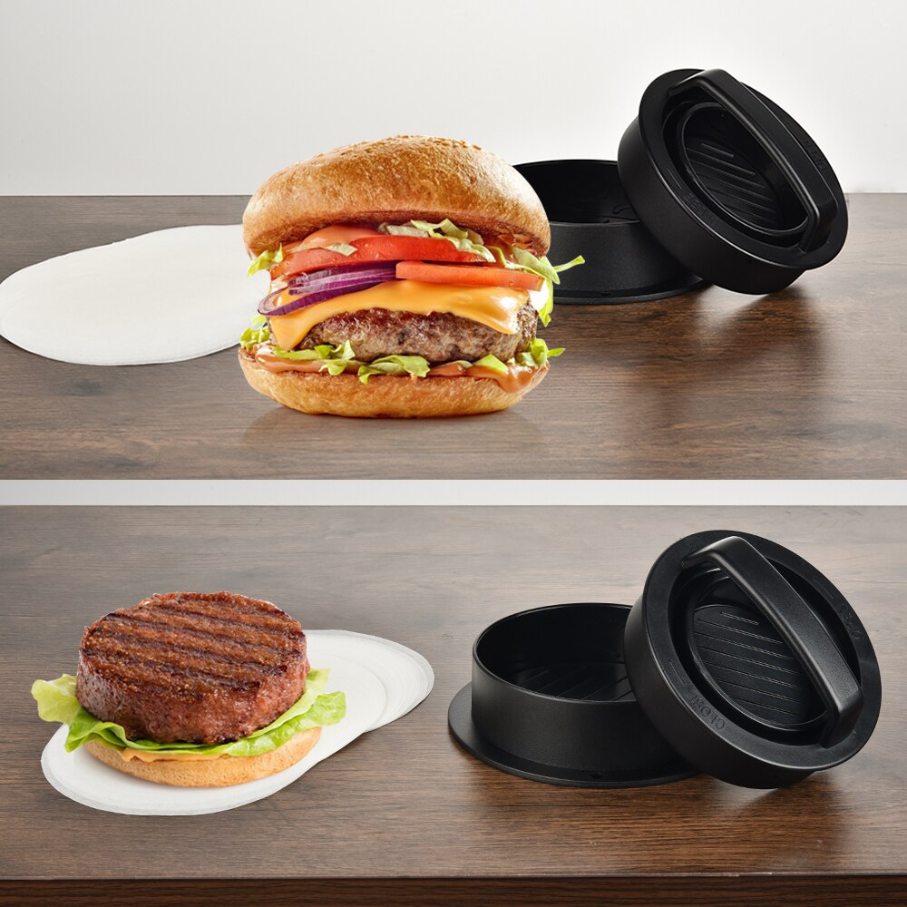 Formes de Hamburger manuelles Presses 80 pièces 11cm galette papier étanche à l'huile antiadhésive Burger Kit de presse formes moules outils de viande Gadgets de cuisine