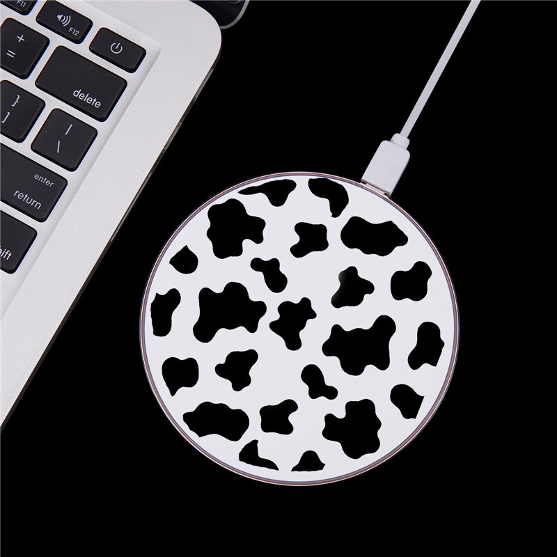 Cow Symbol Pattern Print 10W Fast Wireless Charger for Samsung Galaxy S10 Note 9 USB Qi Charging Pad for IPhone 11 X Airpods2: Style 2