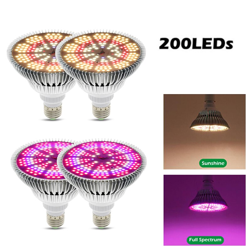 Bombilla LED de 300W para cultivo de plantas, luz de espectro completo, E27, 200 LED, para plántulas de vegetales y flores de interior, 2 uds.