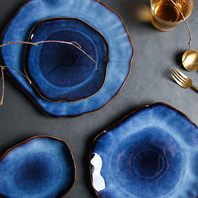Ceramic Food Dish Flat Plate Pottery Irregular Dish Dinnerware Dishes Western Tableware Household Plate