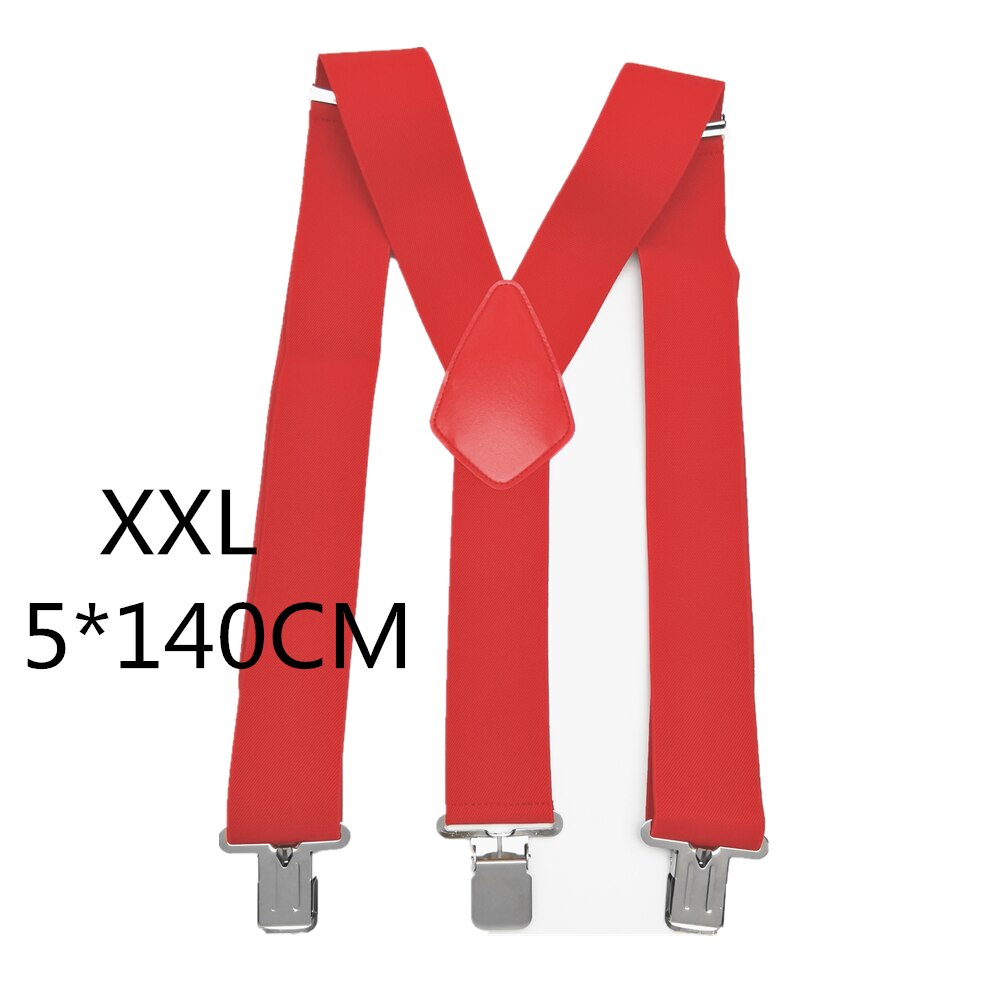 Bretelles à Clips solides pour hommes, bretelles unisexes, 50mm de Large, 5 couleurs unies, ceinture à bretelles réglables à haute élasticité pour les travaux lourds: Red-140cm