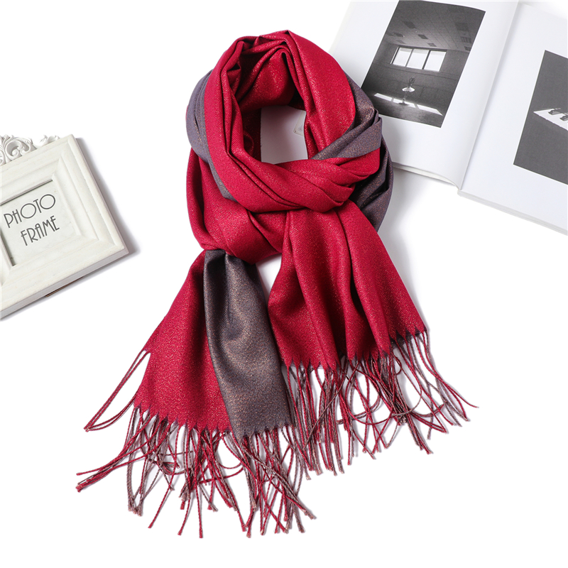 Talvihuivi naisille, yksivärinen, pashminan kaltainen kashmir, tupsuilla koristeltu, lämmin huivi, paksut shaalit ja kietaisut, kiiltävä, kaksipuolinen, bufanda