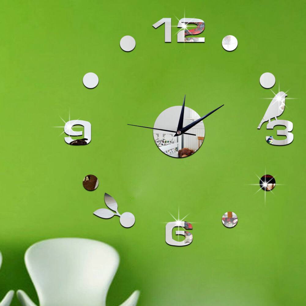 Morden Clock Watch Wall Clocks 3D DIY Black Bird Acrylic Mirror Stickers Home Decoration Living Room Quartz Needle