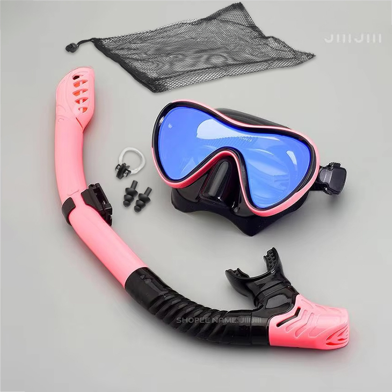 JUNHAIINS Professioneel siliconen duikmasker Ademhalingsbuis Anti-condens Gehard glas Zwemmen Snorke Set voor watersport: Blauw
