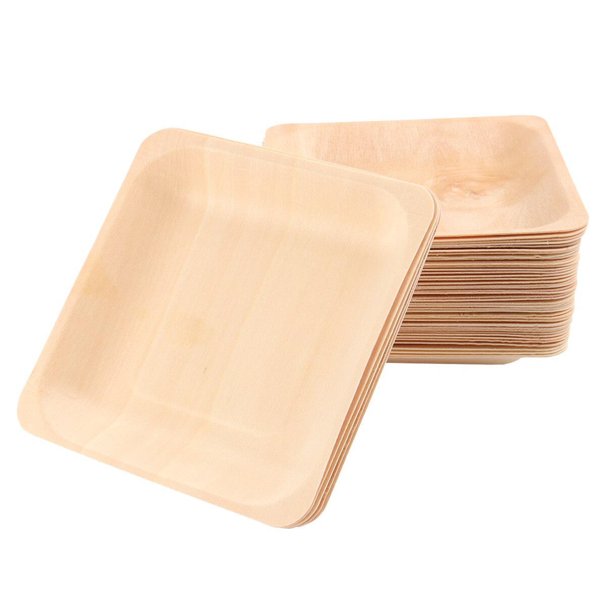 50PCS Disposable Wooden Plate Square Tableware Party Plates for Wedding Restaurant Picnic Birthday
