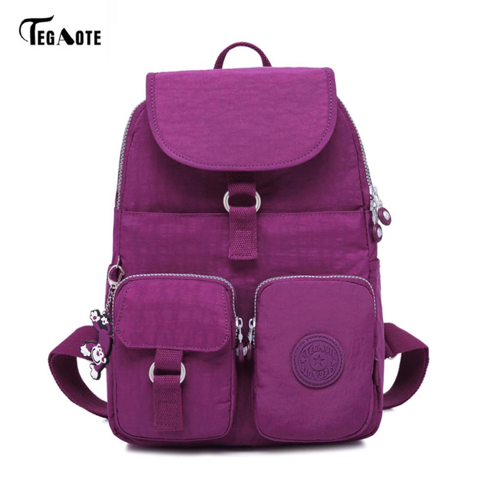 TEGAOTE School Backpack for Teenage Girls Mochila Feminine Backpacks Women Solid Famous Nylon Casual Laptop Bagpack Female: Purple red