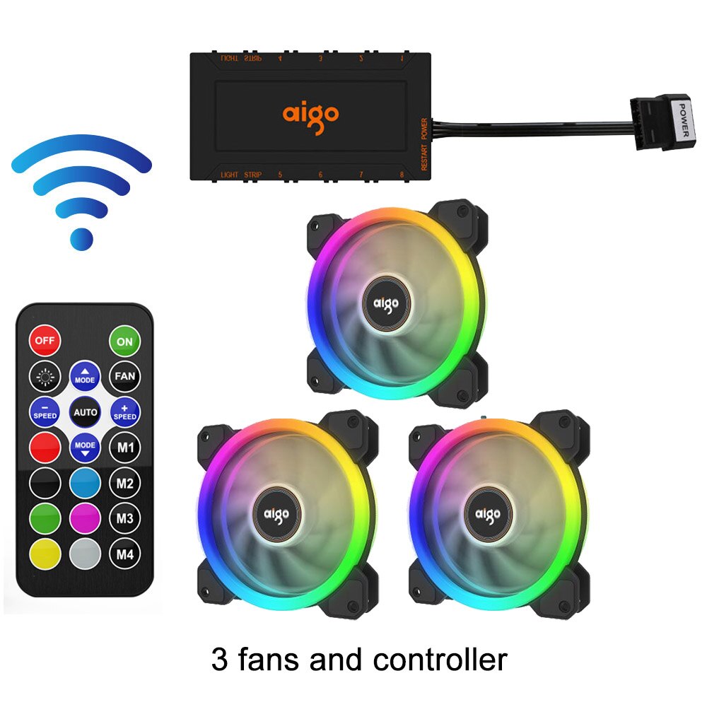Aigo DR12 RGB Fan 120mm IR Remote Adjust Color Quiet PC Case Sets Cooling Fan CPU Cooler Gaming Case Controller Max 8fans: 3 fans and IR Remote