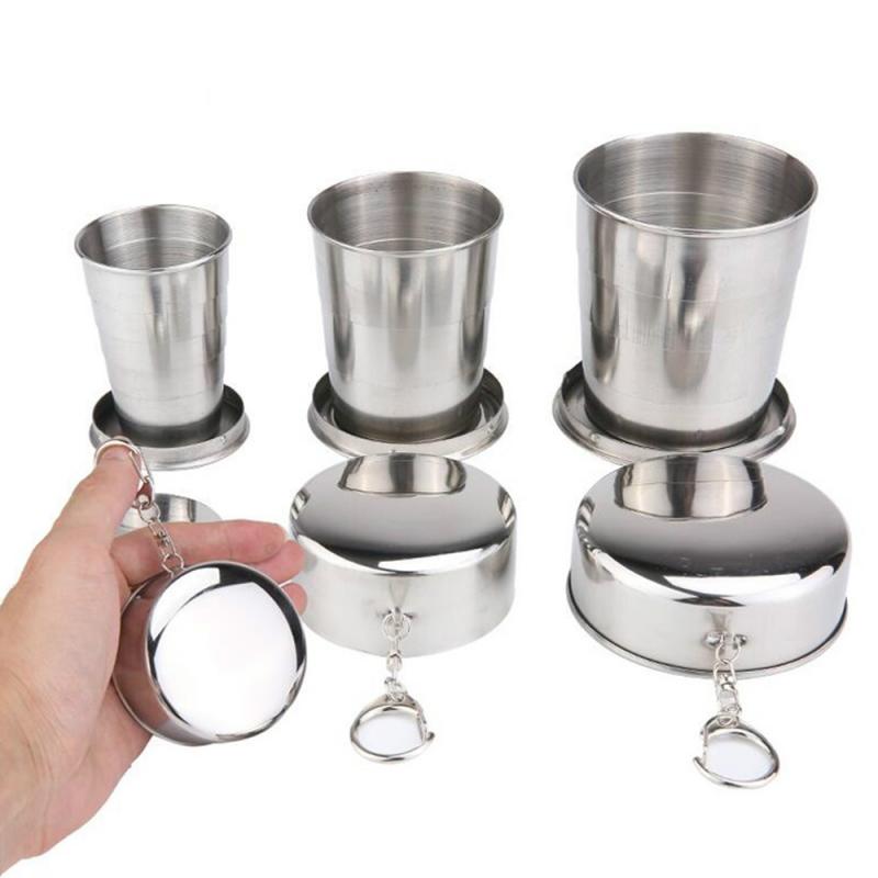 Reise Faltbare Teleskop Tasse Wandern Camping Wasser Kaffee Becher Edelstahl Falten Tasse Tragbare Einziehbare Tassen Mit Deckel