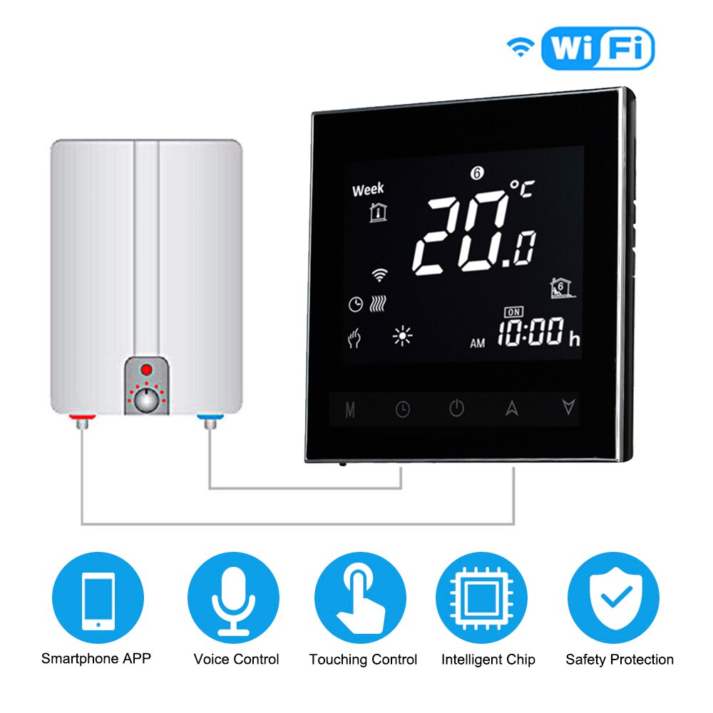 Thermostats Digital Water/Gas Boiler Heating Thermostat WiFi Voice Control Touch screen Home Room Temperature Controller: black with wifi