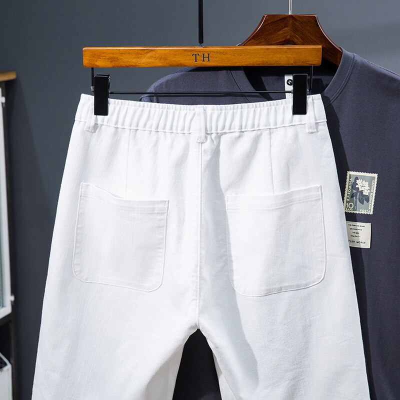 4XL 5XL 6XL 7XL Mannen Straight Losse Pure Wit Lichtgewicht Stretch Denim Shorts Zomer Mode Toevallige Dunne Elastische Taille shorts