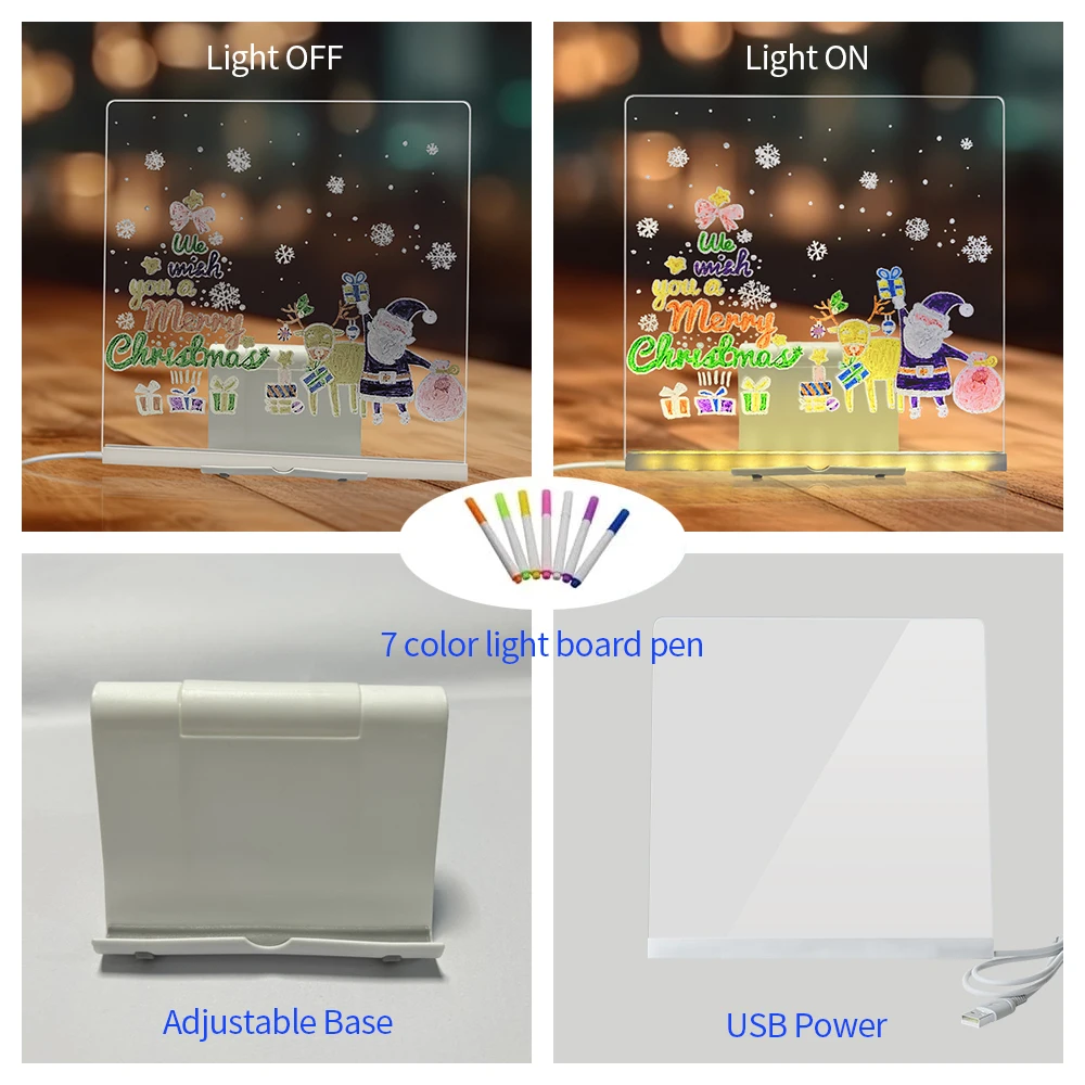 Pizarra luminosa LED, juguetes de dibujo, luz mágica, pizarra, Graffiti, lámpara artística para colorear, tablero de mensajes acrílico, juguete Montessori para niños