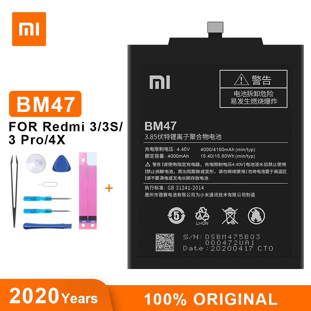 Xiao Mi oryginalna bateria BM47 4100 mAh dla Xiaomi Redmi 3S 3X Redmi 4X Redmi 3 / 3zawodowiec wysokiej jakości baterie robić telefonów