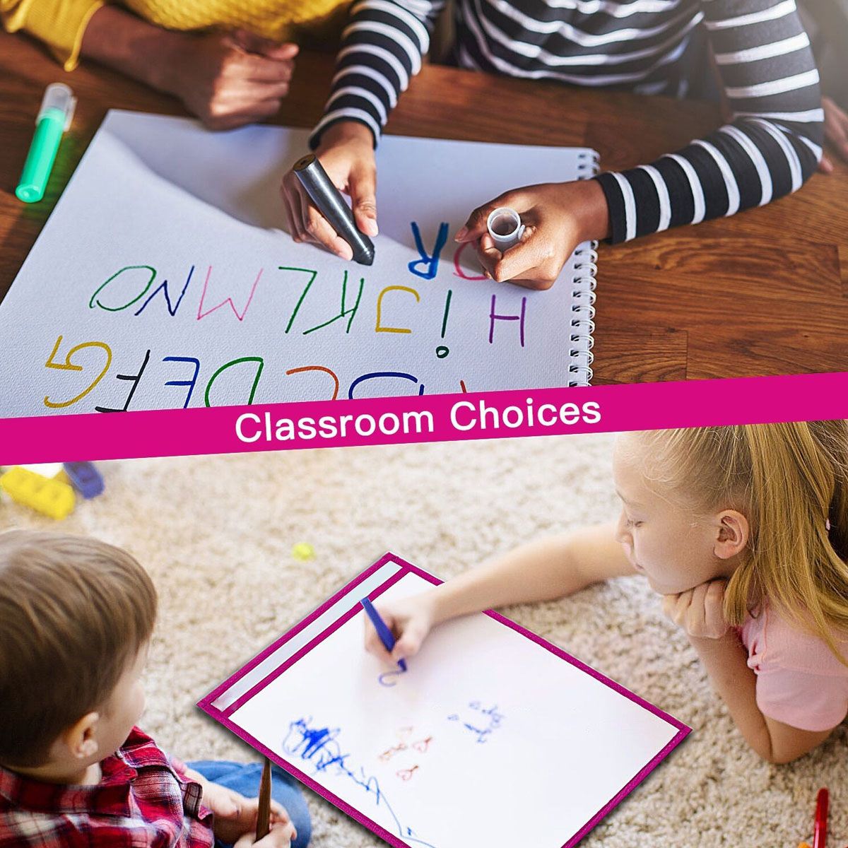 Reusable Dry Pockets Transparent Write And Wipe Drawing Board Classroom Teaching Erasable Pockets with Pens Question Sheet