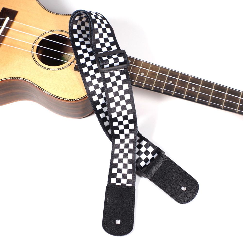 Verstelbare elektrische gitaarband, zwart-wit geruite akoestische gitaarband, riemen voor ukelele, basgitaarbanden, gitaaraccessoires