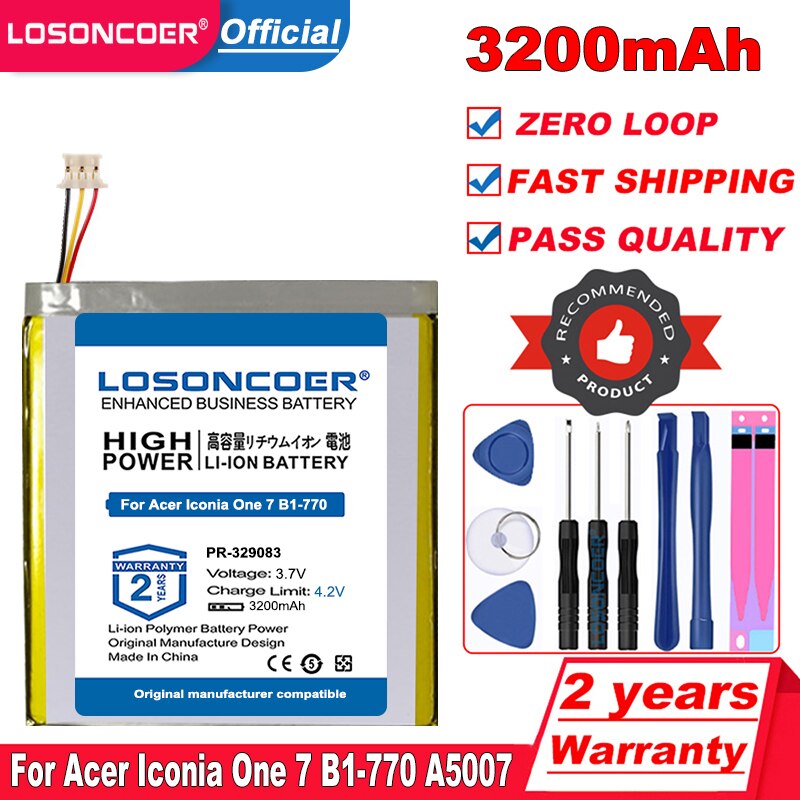 LOSONCOER 3200mAh KT.0010H.003, PR-329083 Tablet Battery for Acer Iconia One 7 B1-770 A5007 Tablet Replacement Accumulator