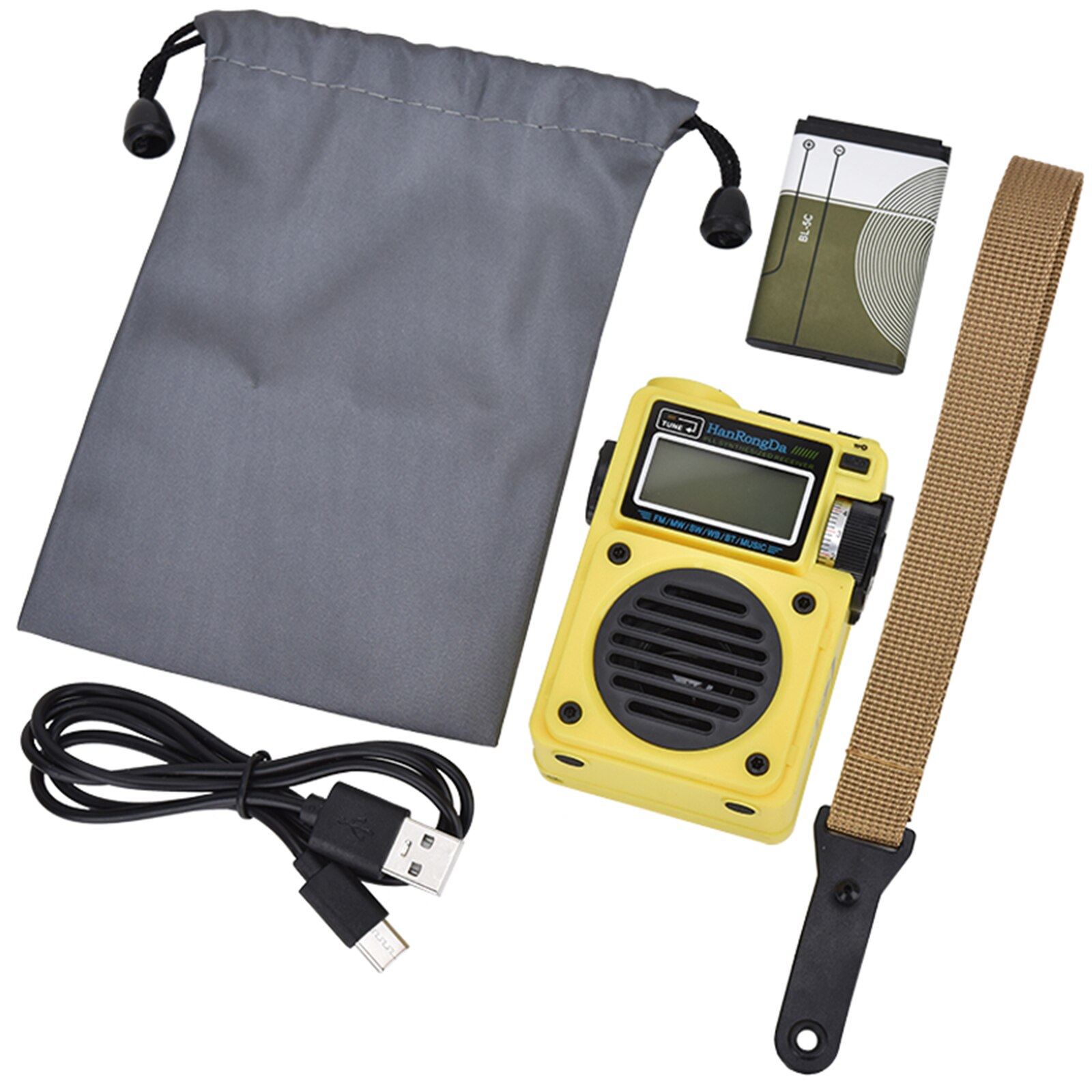 HanRongDa HRD-700 AM FM Radio Music Player Portable FM/SW/MW/WB Full-Band Digital Radio Rechargeable BT Speaker W/ TF Card Slot: Yellow