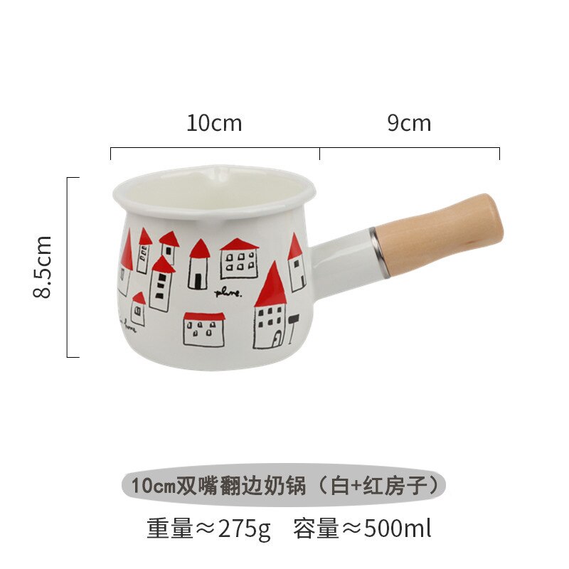 500ml Enamel Milk Pot With Wooden Handle Gas Stove Induction Cooke Baby Breakfast Milk Coffee Saucepan Cookware: G