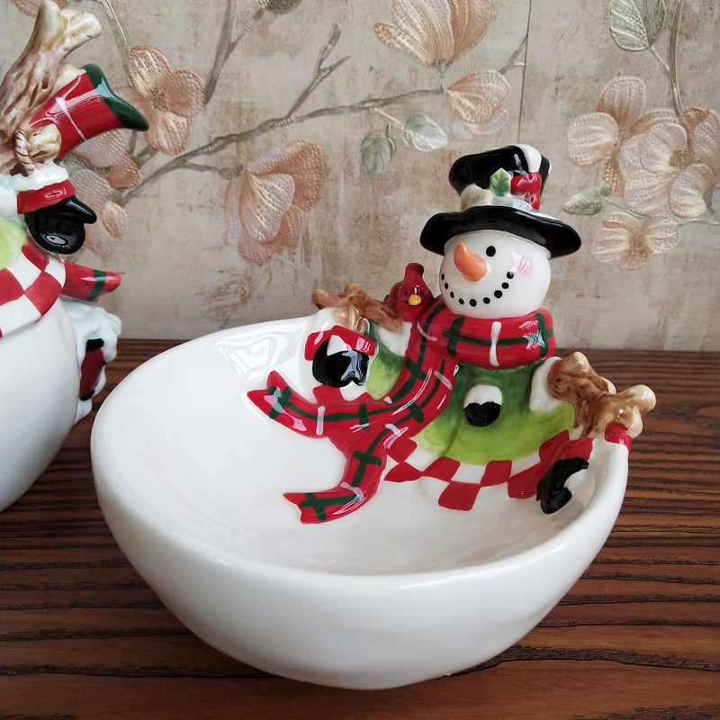 Söt keramisk snögubbe matplattor salladsskål hantverk mellanmål maträtt vattenkokare förvaringsburk flaska porslin år: A  20 x 3.5cm