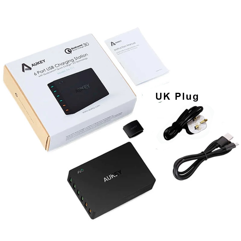 AUKEY Pa-T11 6 USB Hafen 60W Schnelle Zauberstab Ladegerät EU UNS UK Stecker Ladung Bahnhof Qualcomm schnell aufladen 3,0 Schreibtisch Ladegerät