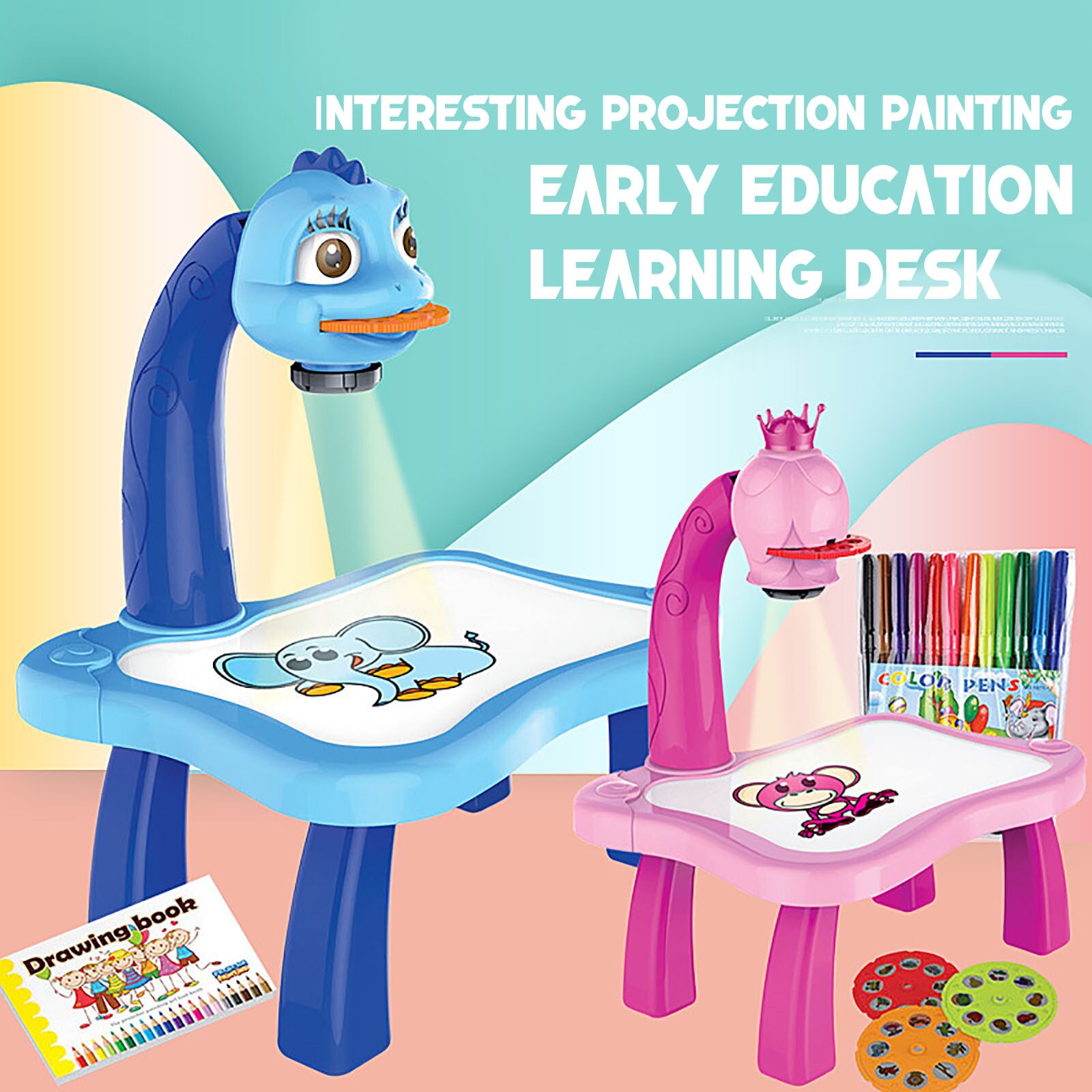Børn smart projektor maleri tegning projektor bord skrivebord legetøj til børn børn tidligt lærende pædagogisk legetøj  #t3g