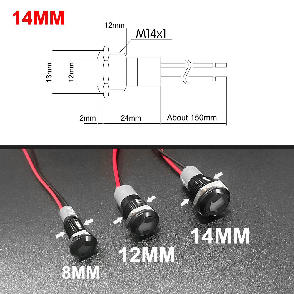 8/12/14MM Black Housing Metal Indicator Light Waterproof Car LED Pilot Signal Lamp Panel Dashboard Warning 12V 24V Customization