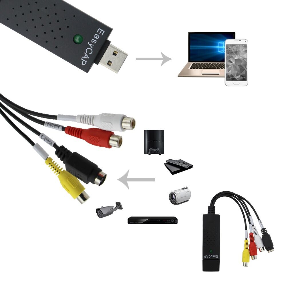 Easycap USB 2.0 vidéo Capture TV DVD VHS vidéo DVR Capture adaptateur convertisseur PC PS3 XBOX Win7/8/Vista pour ordinateur/caméra de vidéosurveillance