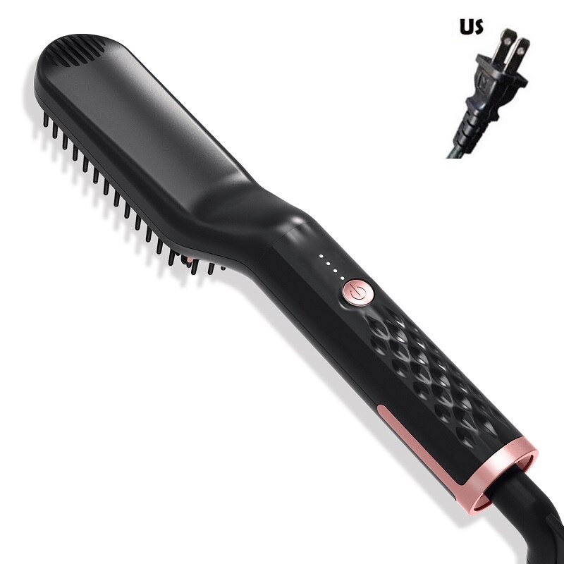 Cepillo eléctrico 3 en 1 para alisar y alisar el cabello para hombres, peine para Barba y plancha, keratina, cepillo de estilismo: US black No box