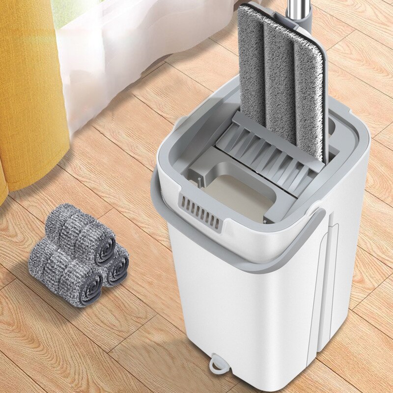 Balai serpillière plat et seau rotatif à 360 °, main libre, essorage libre, nettoyage paresseux du sol avec tampons en microfibre, utilisation humide ou sèche